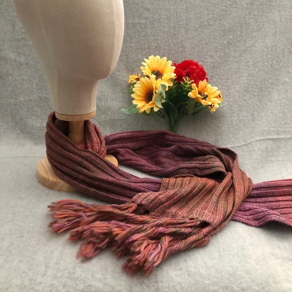 NWOT -Purple Orange & Pink Variegated Yarn Rib-Knit Scarf